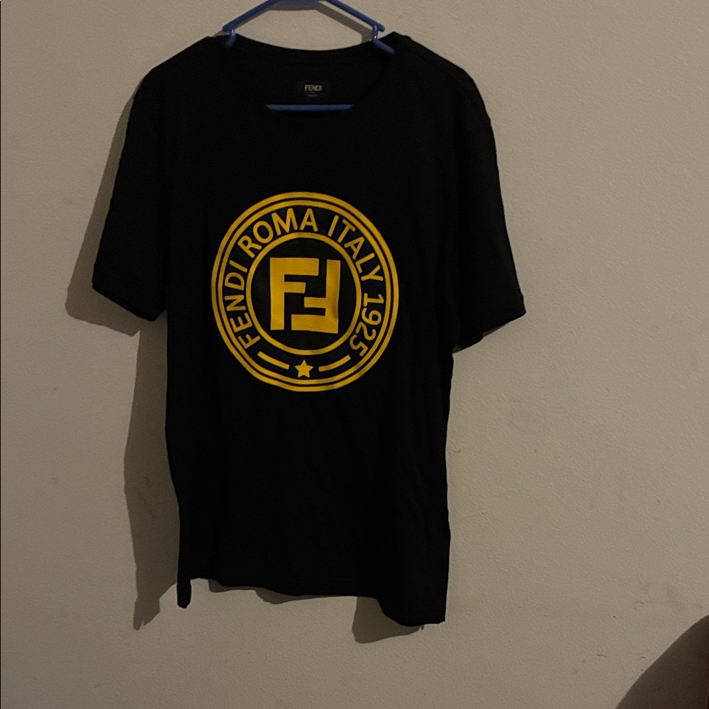 Fendi Black Tee with Yellow Emblem